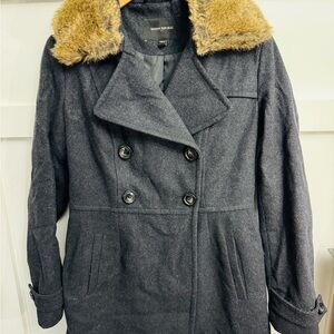 Banana Republic Charcoal Pea Coat with Faux Fur Collar